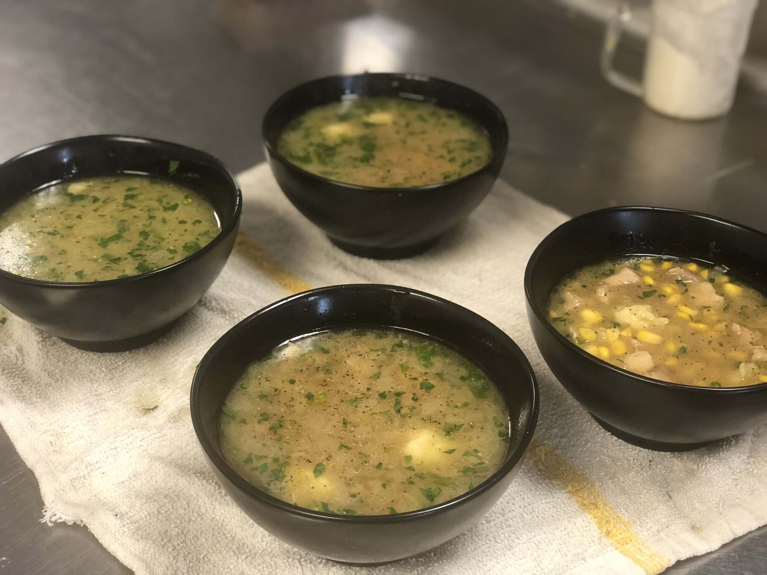 Pennsylvania Dutch Chicken Corn Soup with Rivels and Cloverleaf Roll
