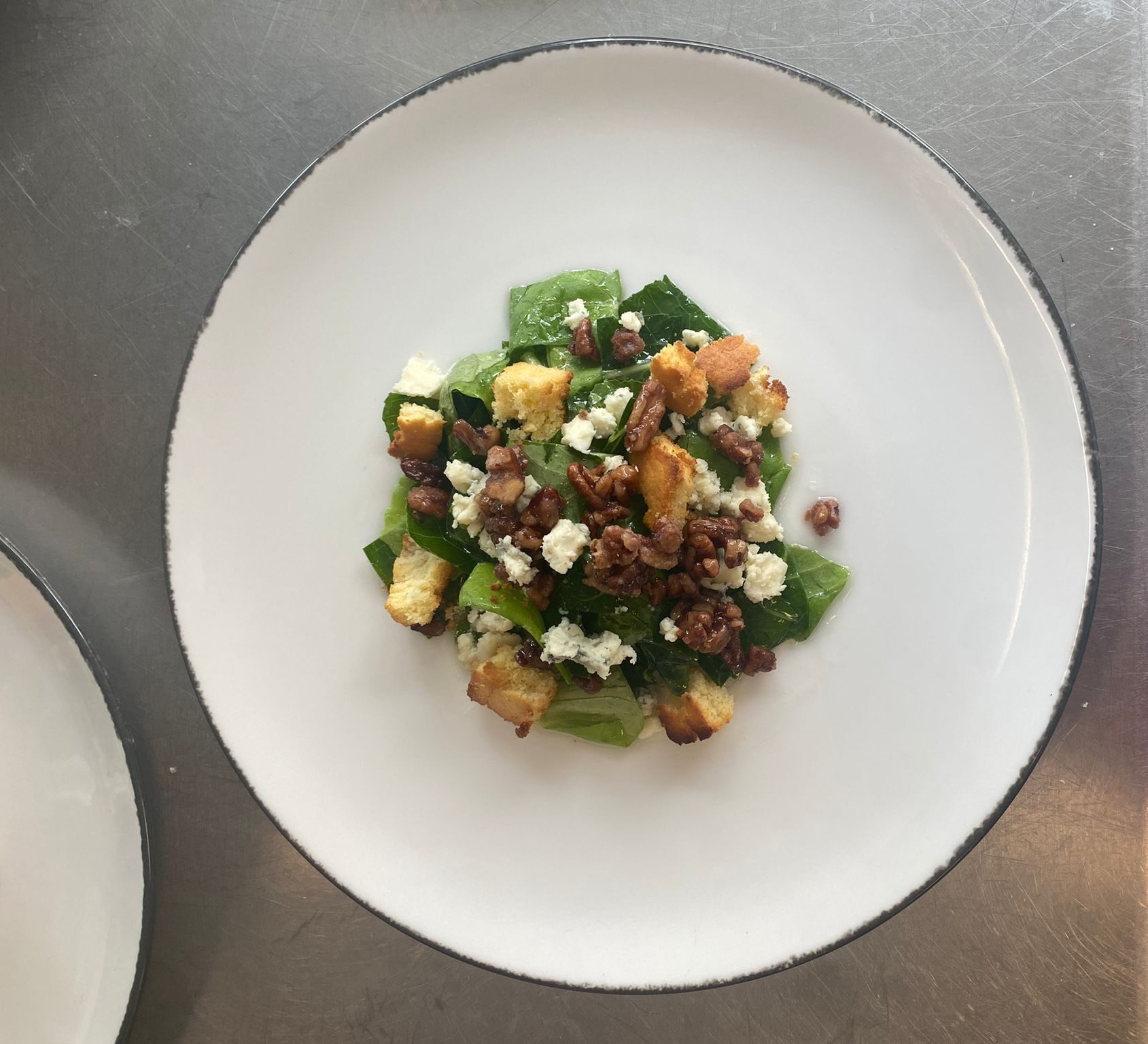 Kentucky Limestone Salad with Clemson Blue Cheese, Cornbread Croutons, and Candied Pecans