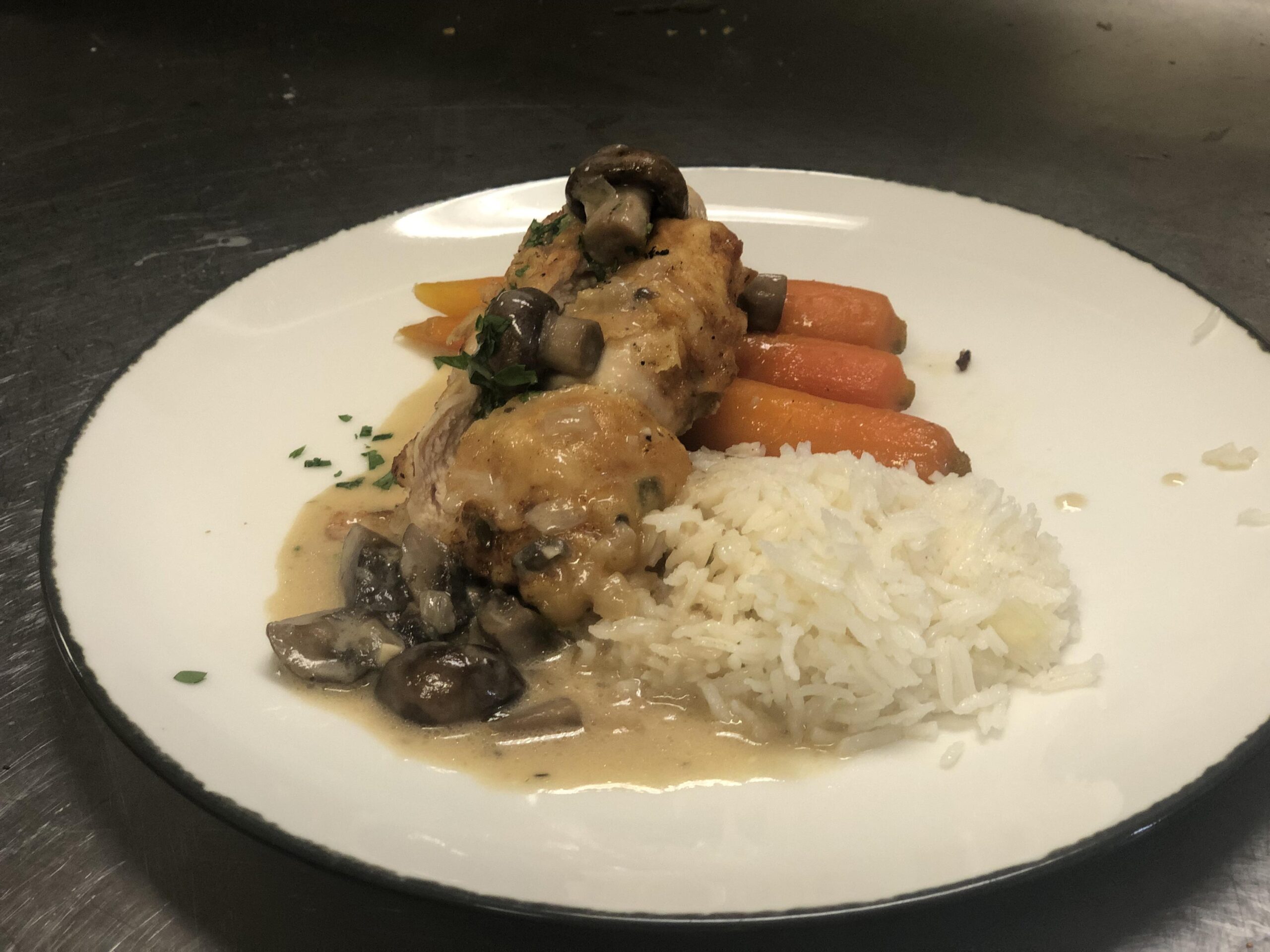 Chicken Virginia Stuffed with Ham and Collards in Creamy Mushroom Sauce