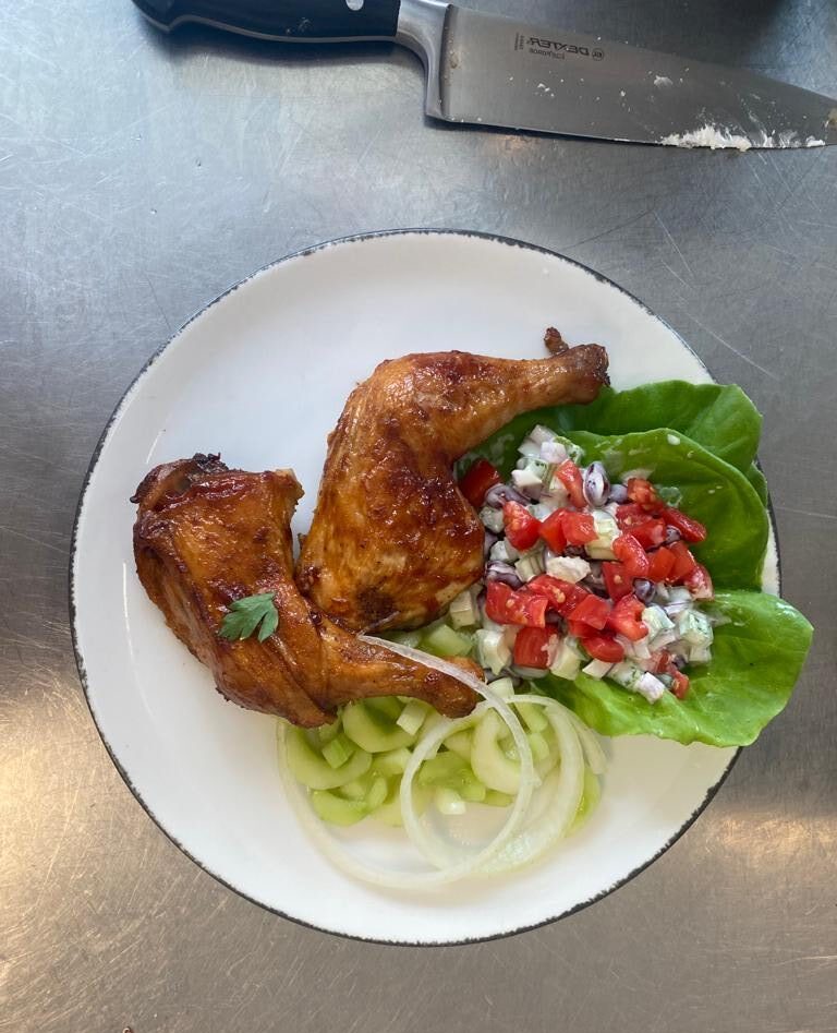 DelMarVa Roadside Barbeque Chicken with Tidewater Kidney Bean Salad and Cucumber Salad