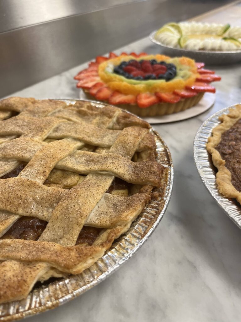 Pies and Tart, Apple Pie with Lattice cover crust in the forefront.