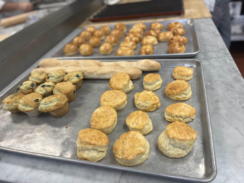 Breads presentation with Baguettes, Biscuits, Muffins, Dinner Rolls and Brioches.