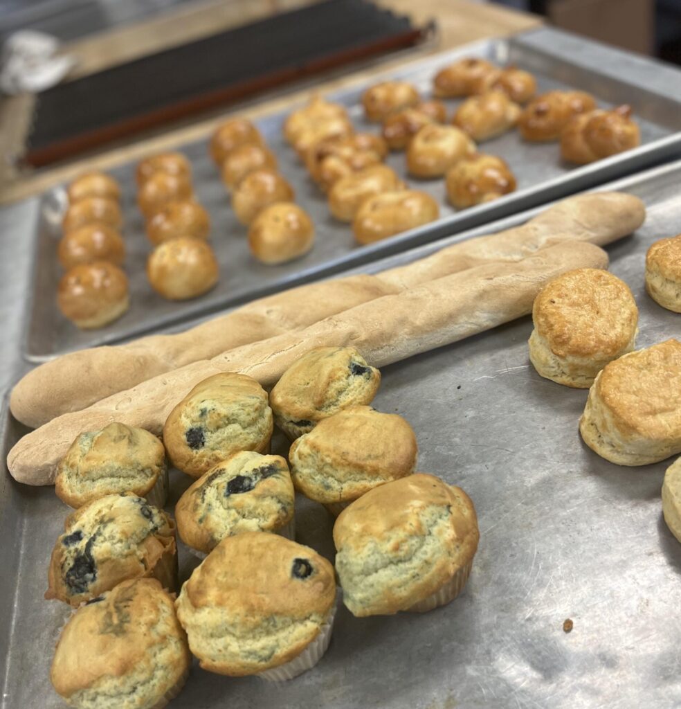 Breads presentation with Baguettes, Biscuits, Muffins, Dinner Rolls and Brioches.