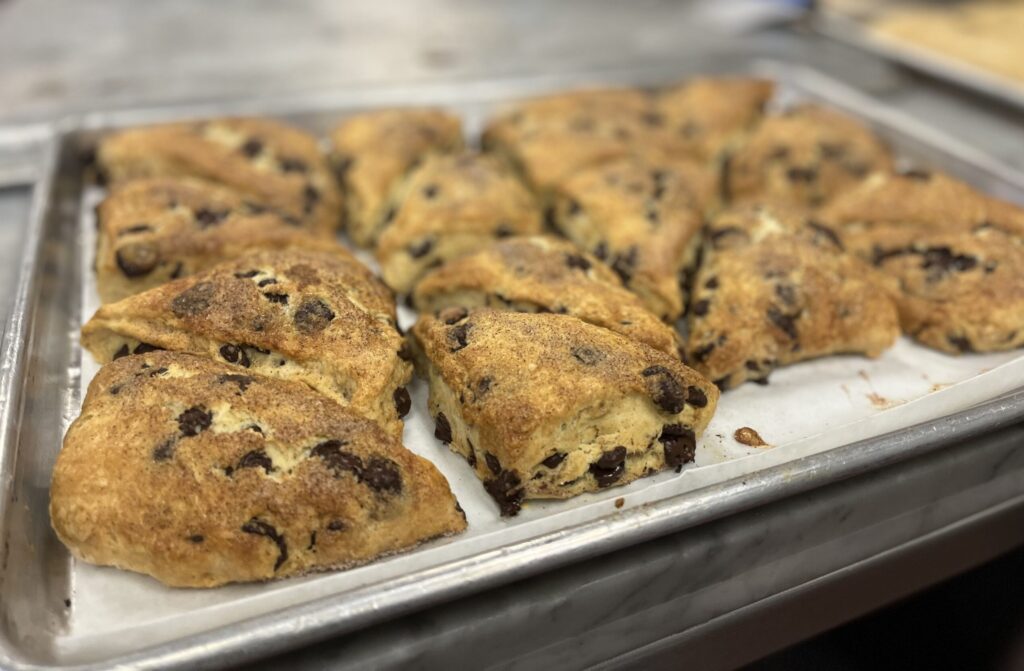 Chocolate Scones with extra chocolate.